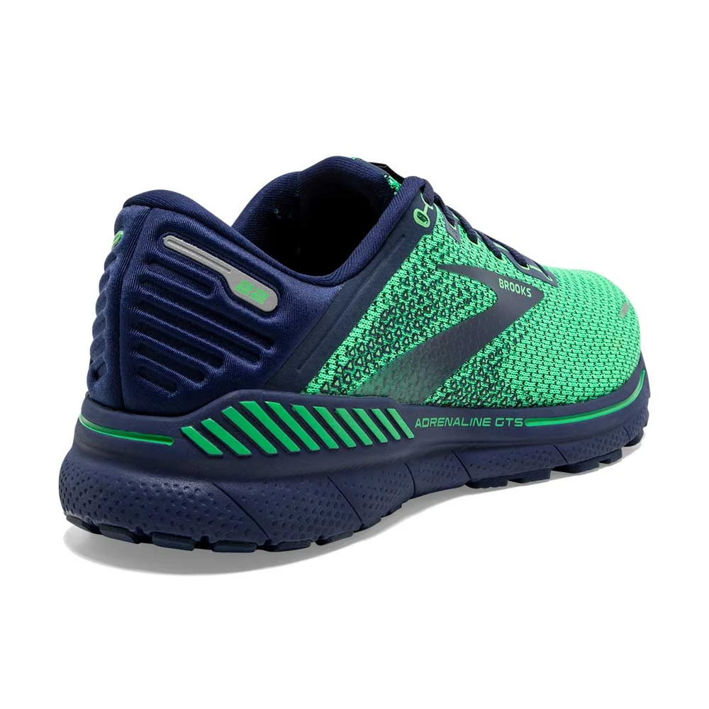 BROOKS Men's Adrenaline GTS 22 Running Shoe- Green/Navy- Regular (D) - Image 5