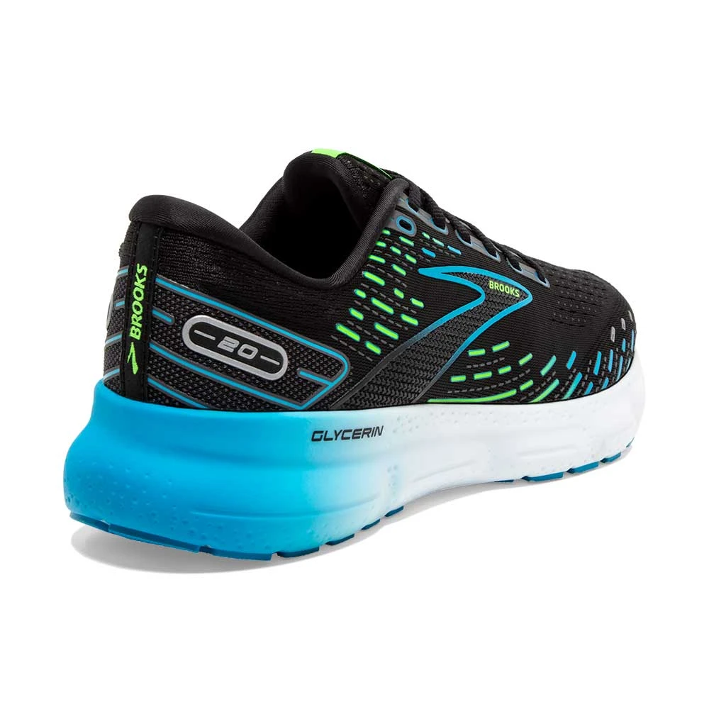 BROOKS Men's Glycerin 20 Running Shoe- Black/Hawaiian Ocean/Green - Regular (D) - Image 3