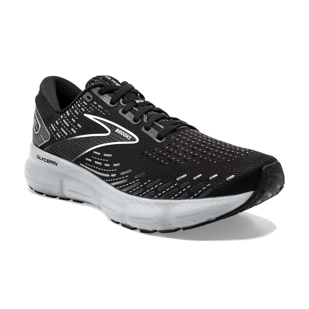 BROOKS Men's Glycerin 20 Running Shoe - Black/White/Alloy - Wide (2E) - Image 2