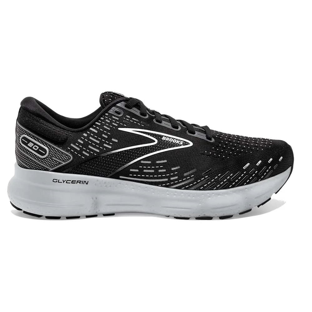 BROOKS Men's Glycerin 20 Running Shoe - Black/White/Alloy - Wide (2E)