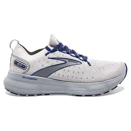 BROOKS Men's Glycerin StealthFit 20 Running Shoe - Oyster/Alloy/Blue Depths - Regular (D)