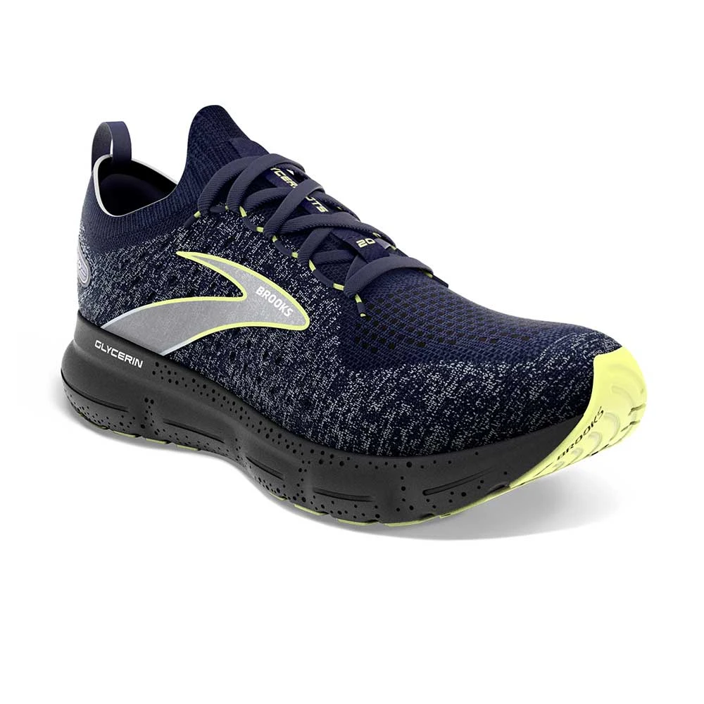 BROOKS Men's Glycerin StealthFit 20 Running Shoe - Blue/Ebony/Lime - Regular (D) - Image 3