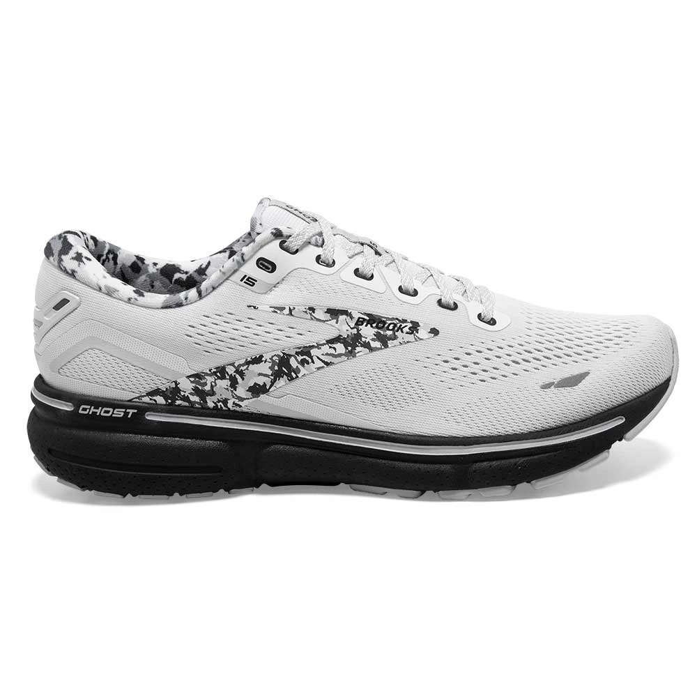 BROOKS Men's Ghost 15 Running Shoe- White/Ebony/Oyster
