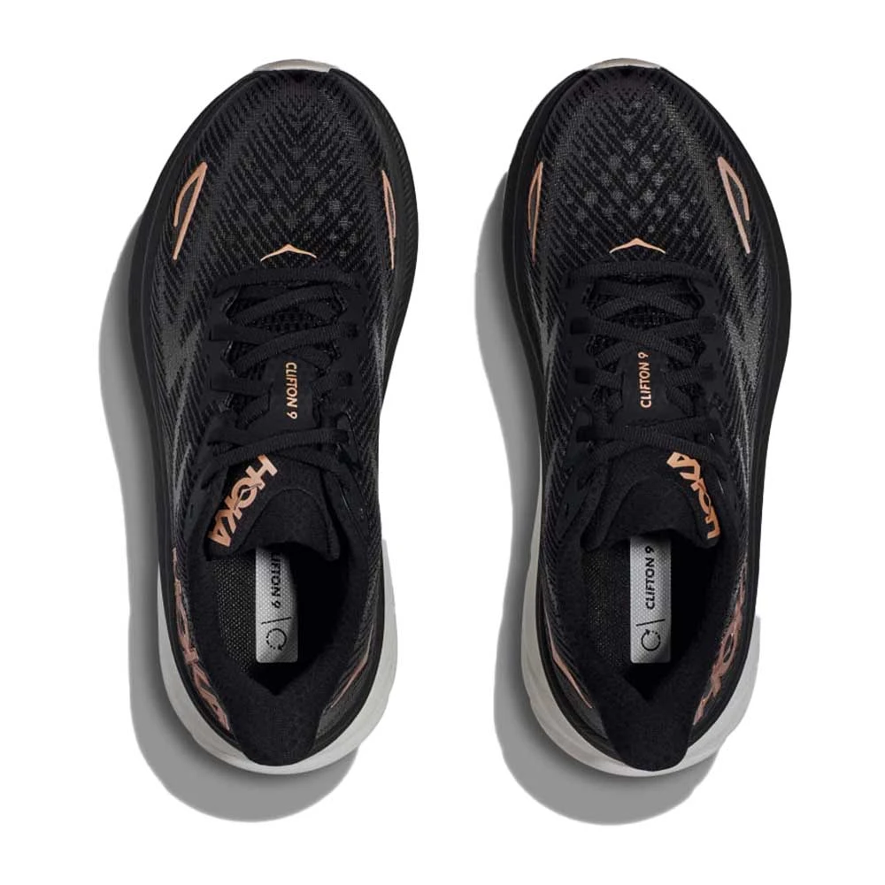 Hoka Women's Clifton 9 Running Shoe - Black/Rose Gold - Wide (D) - Image 3