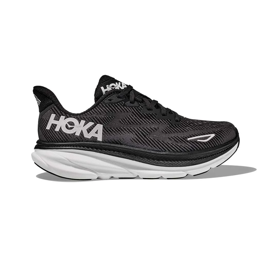 Hoka Women's Clifton 9 Running Shoe - Black/White - Wide (D)