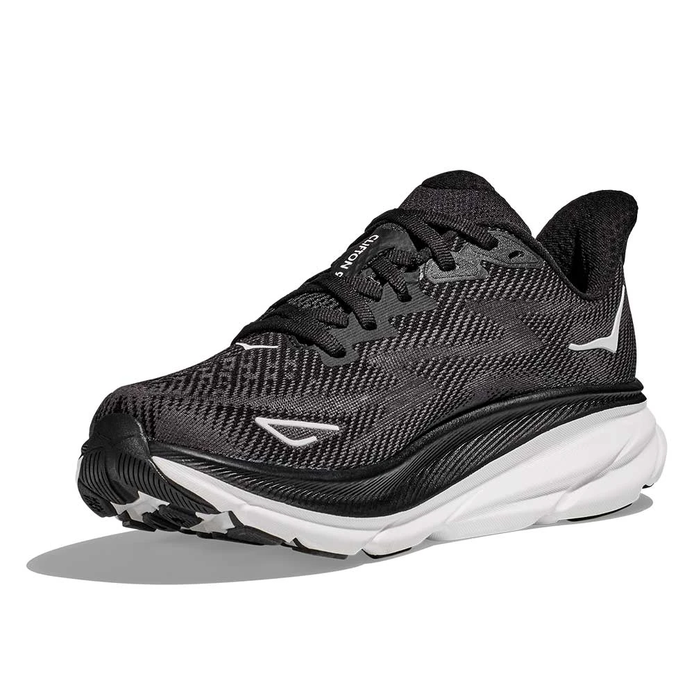 Hoka Women's Clifton 9 Running Shoe - Black/White - Wide (D) - Image 3
