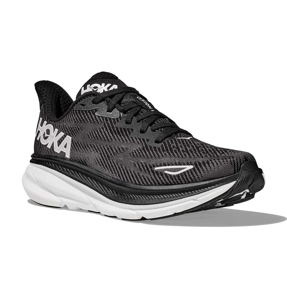Hoka Women's Clifton 9 Running Shoe - Black/White - Wide (D) - Image 2