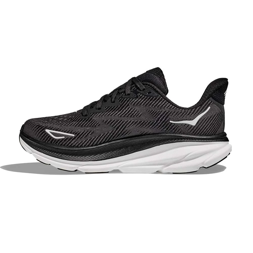 Hoka Women's Clifton 9 Running Shoe - Black/White - Wide (D) - Image 4