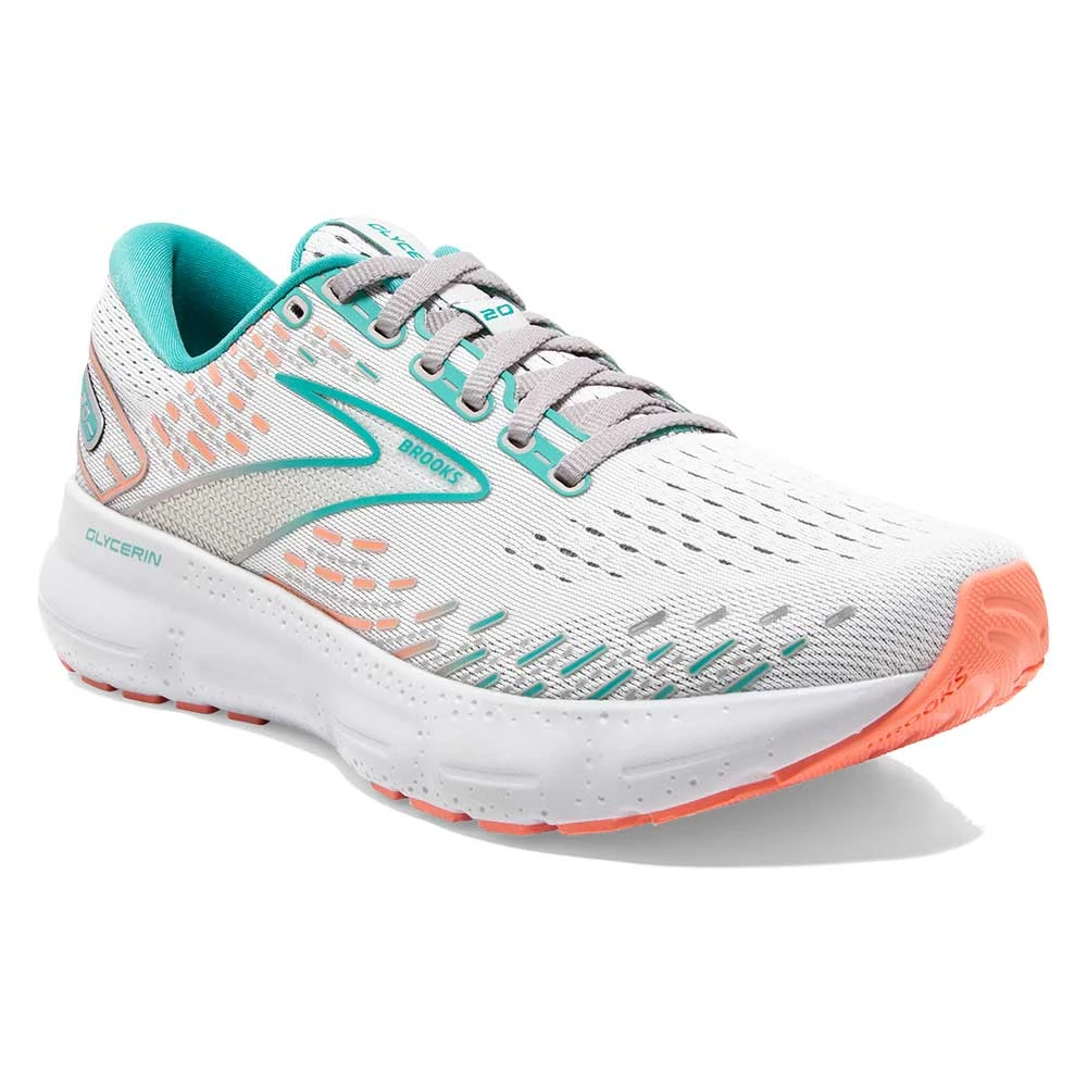BROOKS Women's Glycerin 20 Running Shoe- Oyster/Latigo Bay/Coral - Wide (D) - Image 2