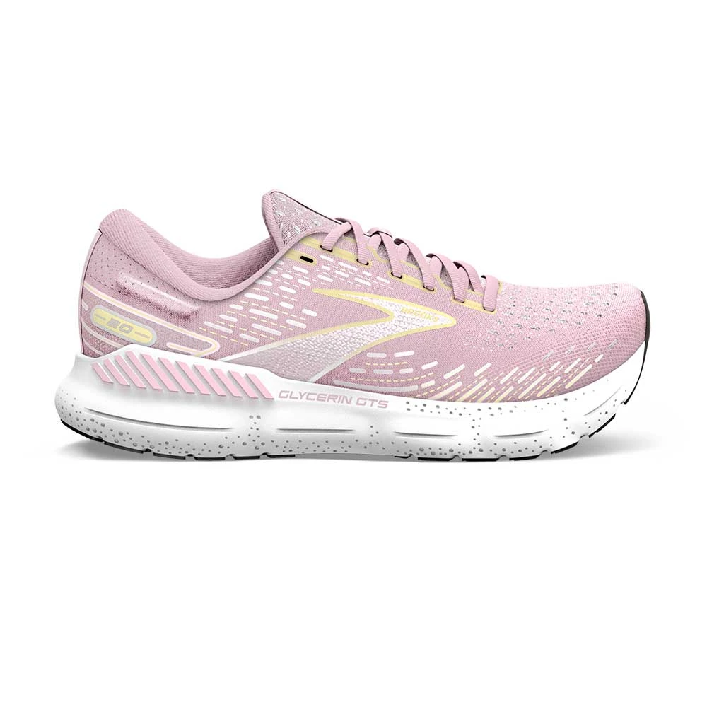 BROOKS Women's Glycerin GTS 20 Running Shoe- Pink/Yellow/White- Regular (B)