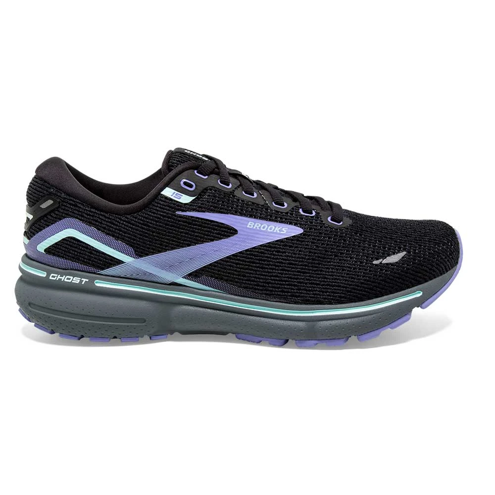 BROOKS Women's Ghost 15 Running Shoe- Black/Jacaranda/Salt- Regular (B)