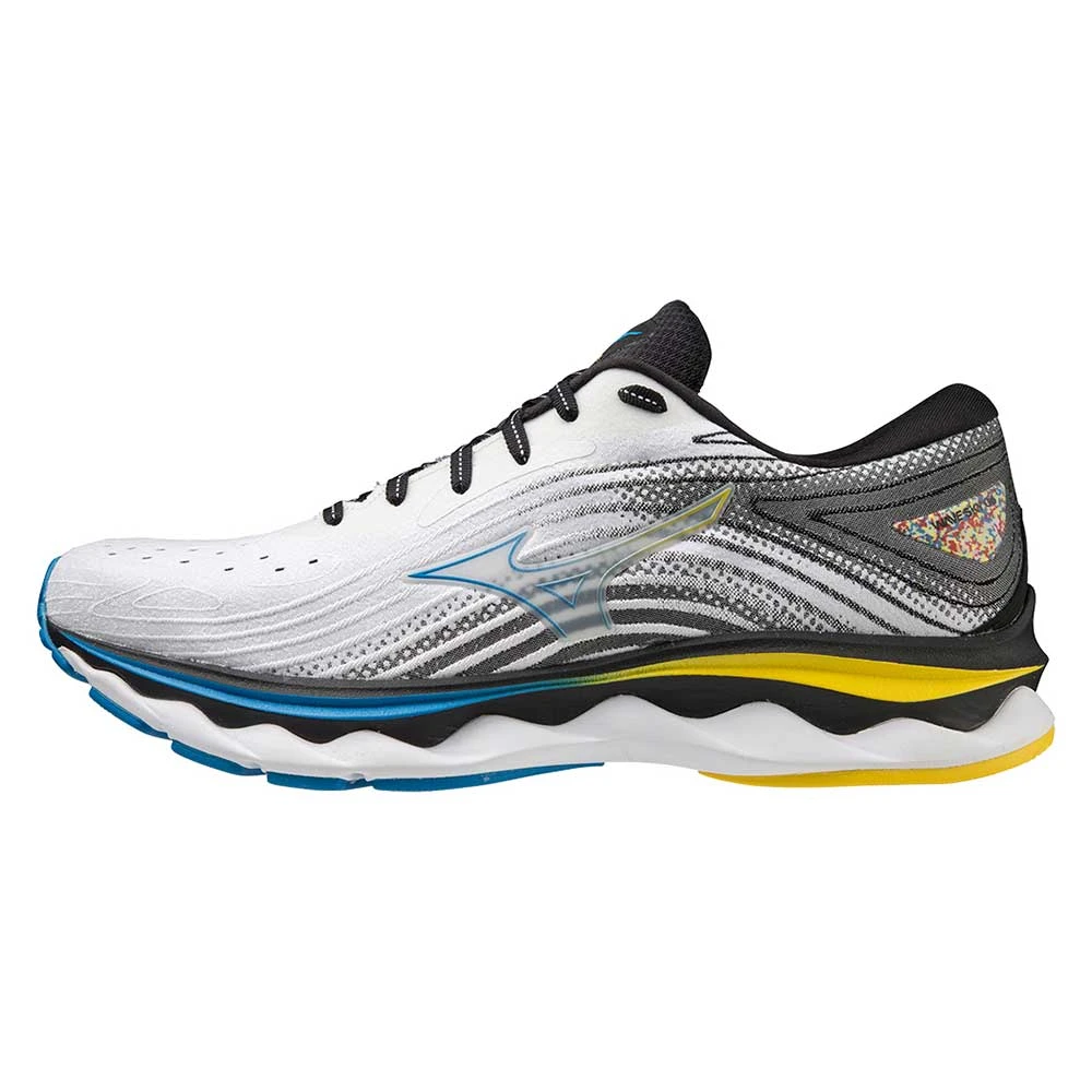 Mizuno Men's Wave Sky 6 Running Shoe - White/Cyber Yellow - Regular (D) - Image 2