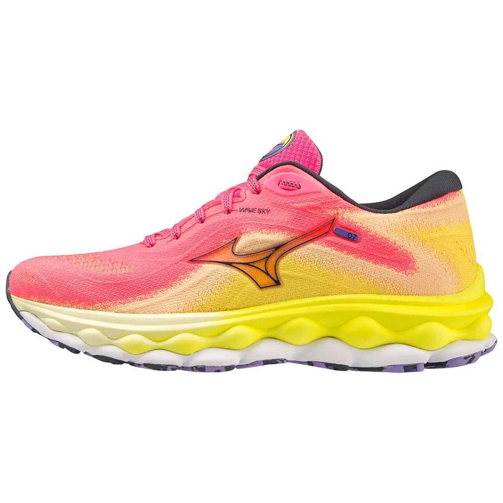 Mizuno Women's Wave Sky 7 Running Shoe - High/Vis Pink/Ombre Blue - Regular (B) - Image 3
