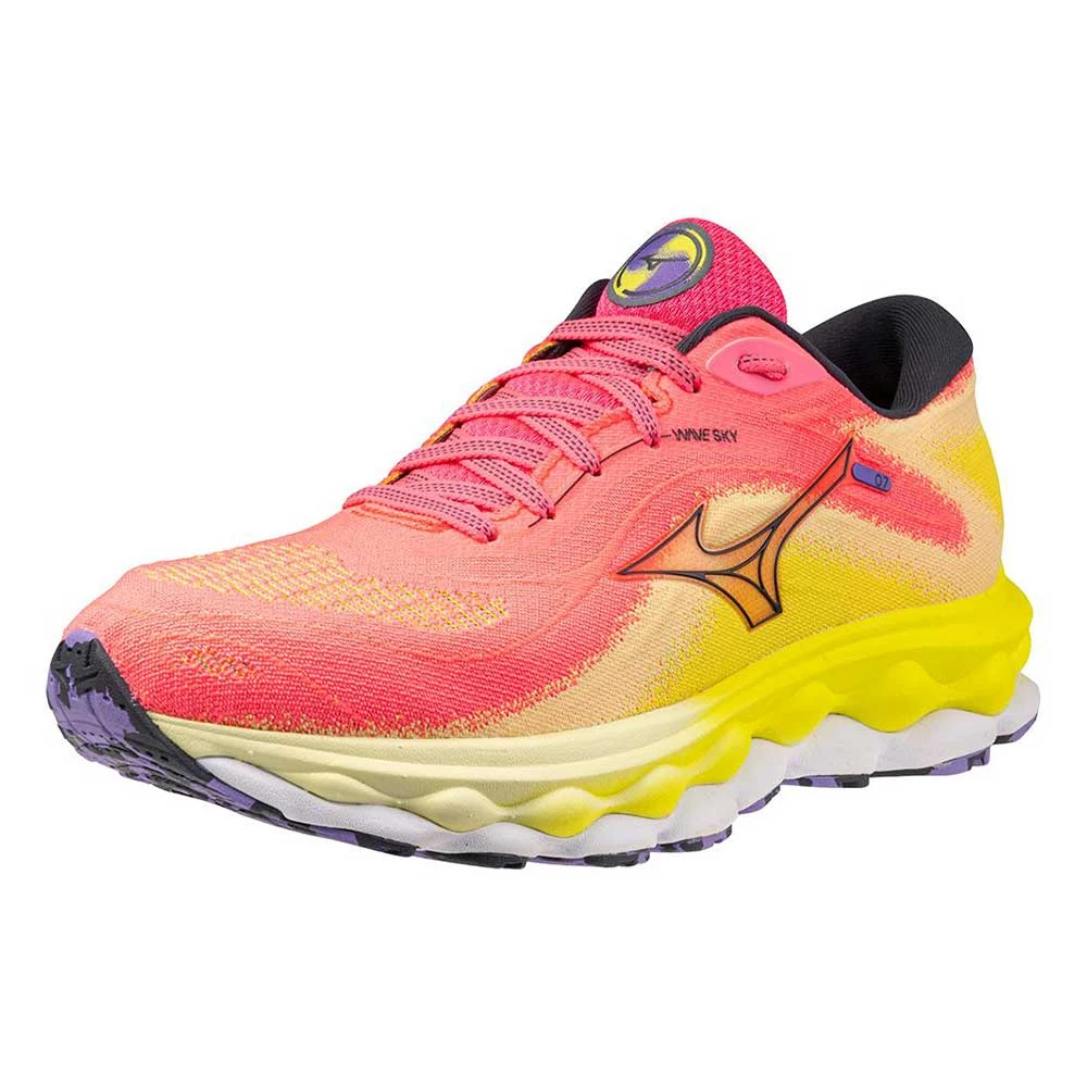 Mizuno Women's Wave Sky 7 Running Shoe - High/Vis Pink/Ombre Blue - Regular (B) - Image 2
