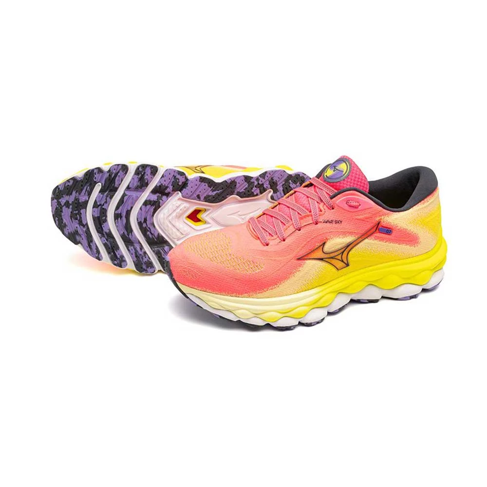 Mizuno Women's Wave Sky 7 Running Shoe - High/Vis Pink/Ombre Blue - Regular (B) - Image 5