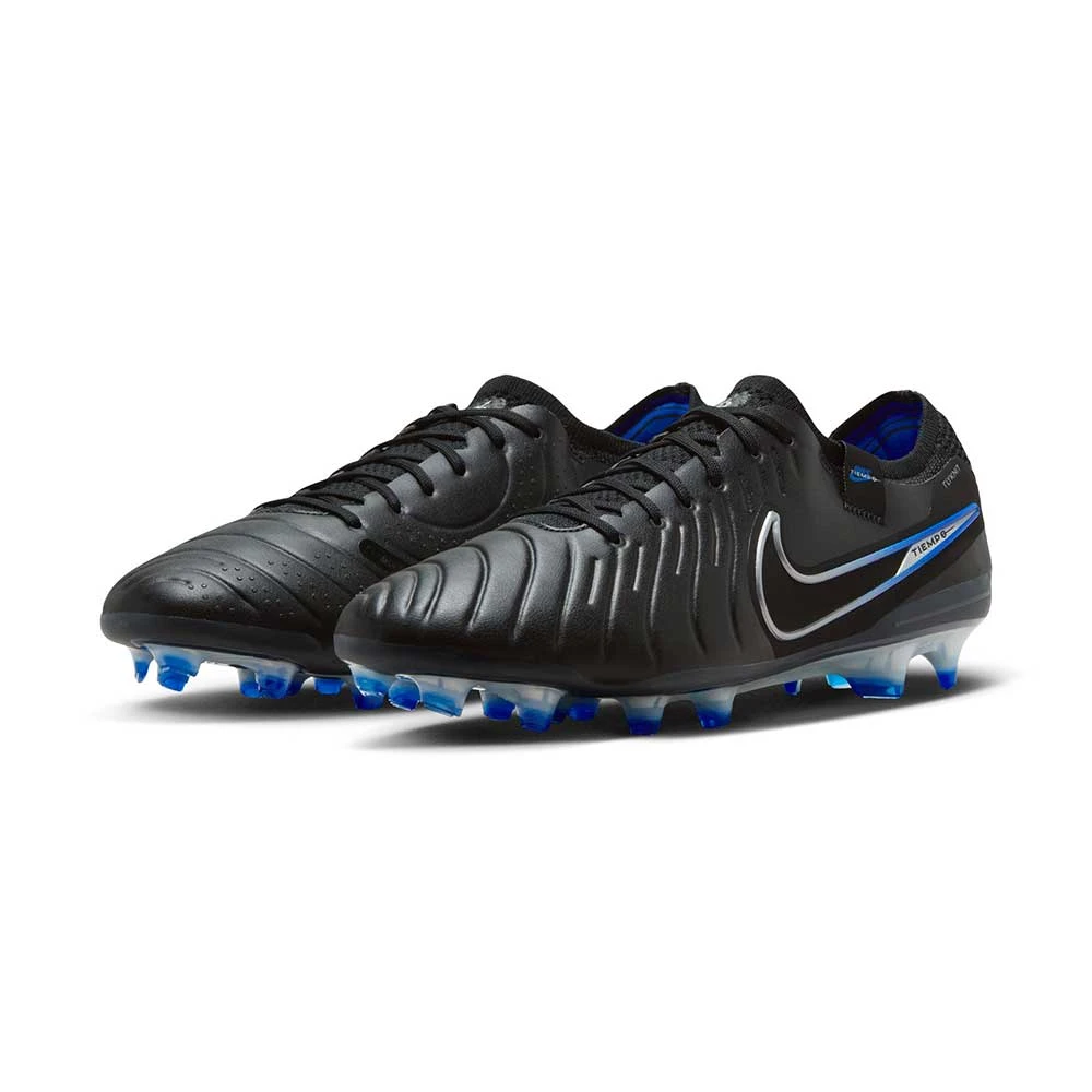 Nike Tiempo Legend 10 Elite FG Soccer Cleat - Black/Chrome-Hyper Blue- Regular (D) - Image 3