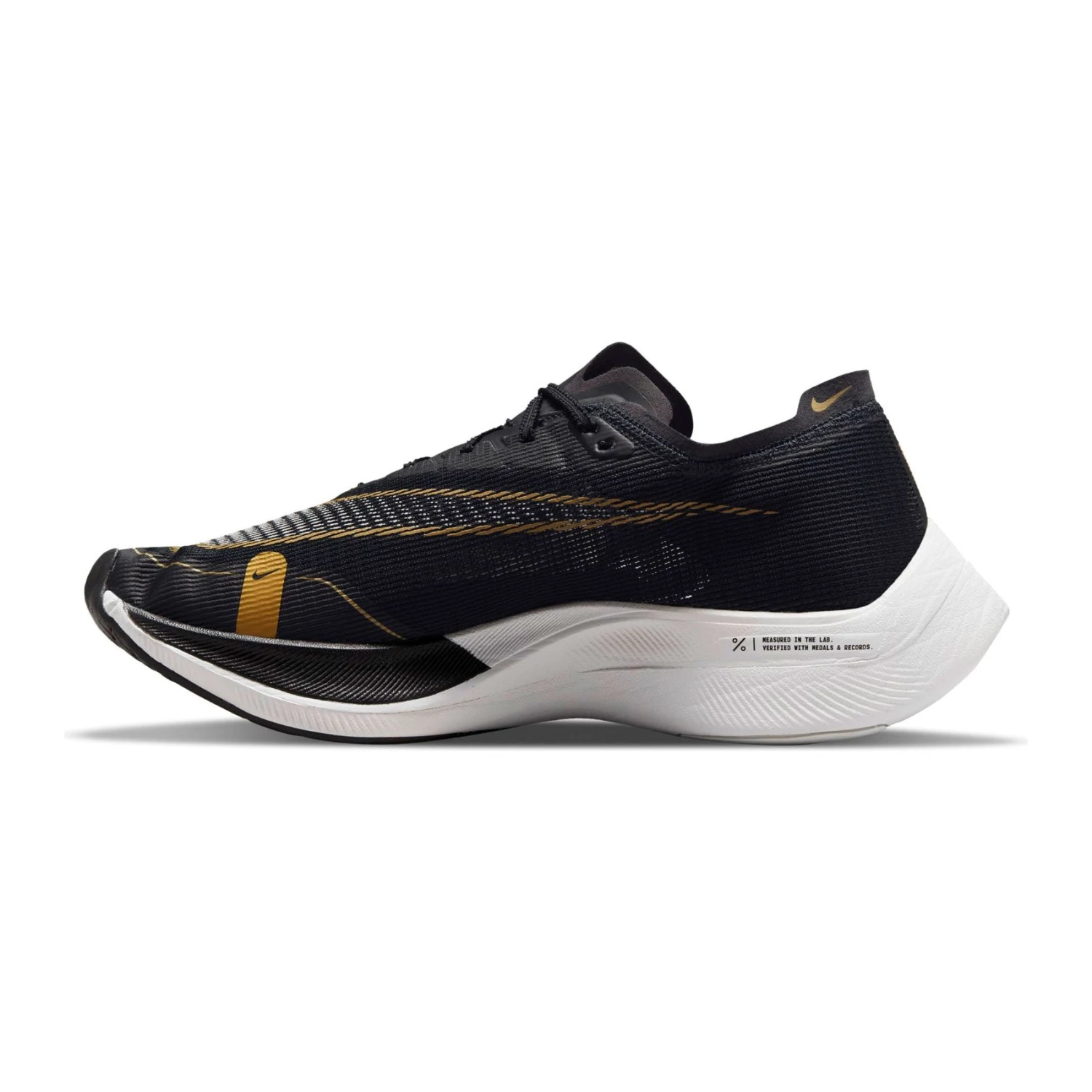 Nike Men's ZoomX Vaporfly Next % 2 Racing Shoe - Black/White/Metallic Gold Coin - Regular (D) - Image 2