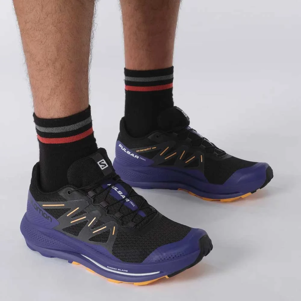 Salomon Men's Pulsar Trail Shoe - Black/Clematis Blue/Blazing Orange- Regular (D) - Image 3
